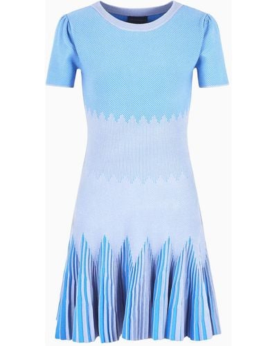 Emporio Armani Checked Ottoman Dress With Pleated Skirt - Blue