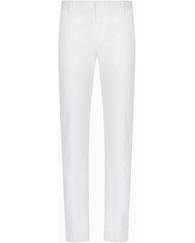 Emporio Armani Pantalones Tipo Chinos De Algodón Elástico - Blanco