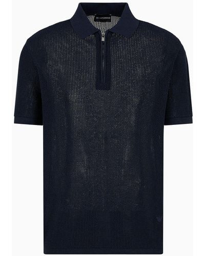 Emporio Armani Mesh-stitch Jumper With Polo Shirt Collar - Blue