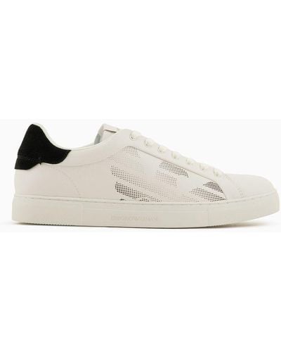 Emporio Armani Asv Regenerated-leather Sneakers With Gradient Eagle - White