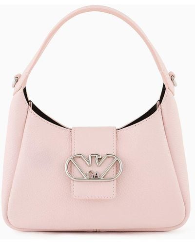 Emporio Armani Leather Hobo Handbag With Eagle Buckle - Pink