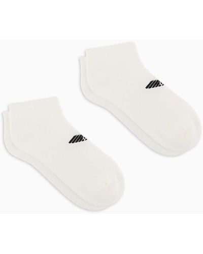 Emporio Armani Two-pack Of Terrycloth Ankle Socks With Sports Logo - White