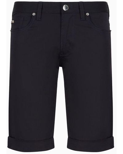 Emporio Armani Lustrous Comfort Cotton Board Shorts With Turned-up Cuffs - Blue