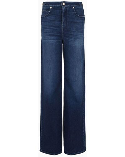 Emporio Armani J8b High-waist Wide-leg Jeans In Worn-look Denim With Chain Detail - Blue
