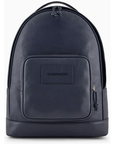 Emporio Armani Tumbled Leather Backpack - Blue
