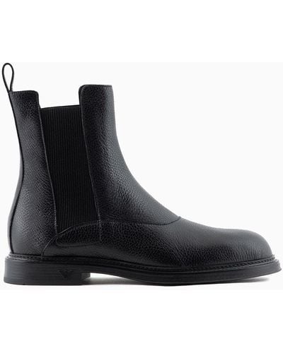 Emporio Armani Grained Leather Chelsea Boots - Black