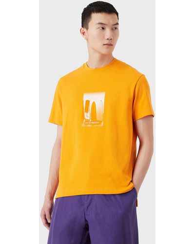 Emporio Armani T-shirt In Jersey Organico Con Stampa Sustainable Collection - Arancione