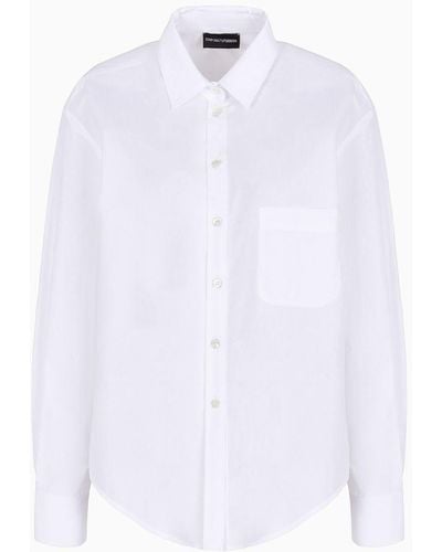 Emporio Armani Maxi Camicia In Popeline Con Inserto E Tasca A Toppa - Bianco
