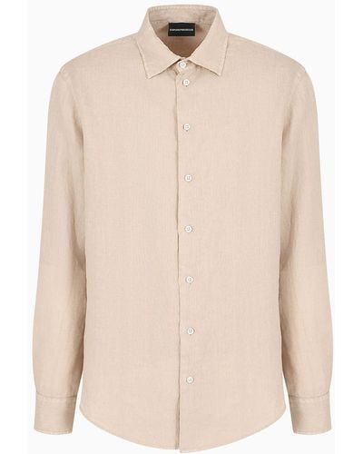 Emporio Armani Garment-dyed Linen Shirt With French Collar - Natural