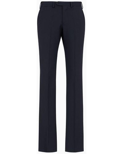 Emporio Armani Pants With Off-centre Waistband In Natural Stretch Tropical Light Wool - Blue