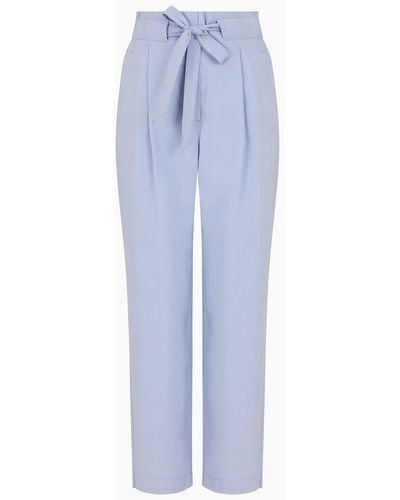 Emporio Armani Flowing Drawstring Trousers In Washed Matte Modal - Blue