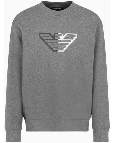 Emporio Armani Sweatshirt Aus Doppellagigem Jersey Mit Maxi-adlerprägung Auf Chevron-untergrund - Grau