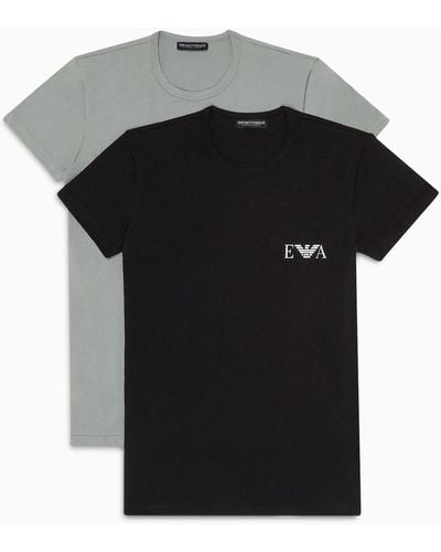 Emporio Armani Two-pack Of Loungewear Slim-fit T-shirts With A Bold Monogram Logo - Black