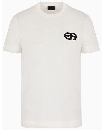 Emporio Armani Asv T-shirt Aus Jersey-lyocell-mischung, Mit Gesticktem Ea-logo In Reliefoptik - Weiß