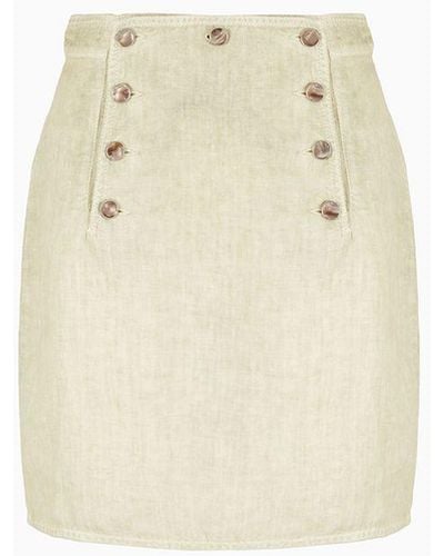 Emporio Armani Asv Garment-dyed Organic Linen Skirt - White