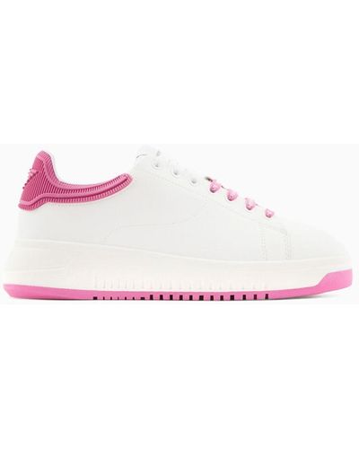 Emporio Armani Leather Trainers With Rubber Backs - Pink