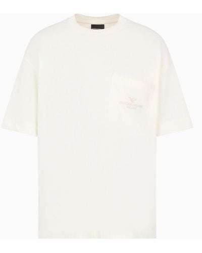 Emporio Armani Camiseta Holgada De Punto Grueso Con Bolsillo Y Logotipo Bordado En Relieve - Blanco