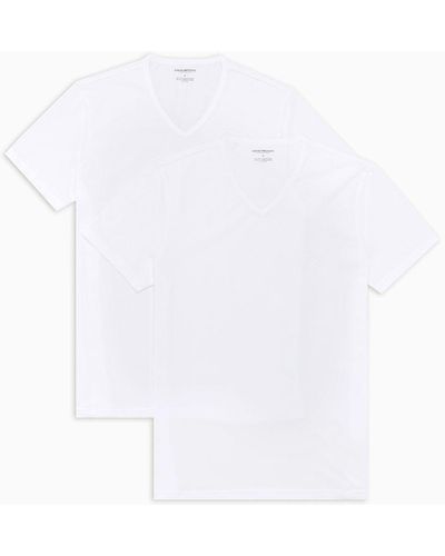 Emporio Armani Lot Composé De 2 t-shirts Maillots De Corps Avec Col En V Et Coupe Classique En Pur Coton - Blanc