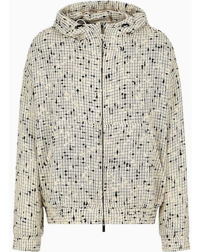 Emporio Armani Hooded Blouson In A Linen-blend Nubby Knit - White