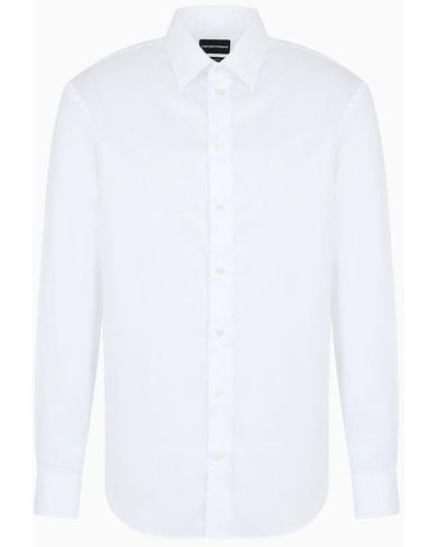 Emporio Armani Modern-fit, Stretch-cotton, Non-iron Shirt With A Stiff Collar - White