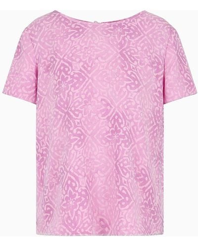 Emporio Armani Short-sleeved Crépon-silk Blouse With Stencil Flower Print - Pink