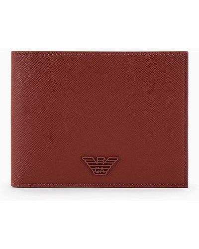 Emporio Armani Portefeuille En Cuir Saffiano Régénéré Avec Aigle Caoutchouté Asv - Rouge