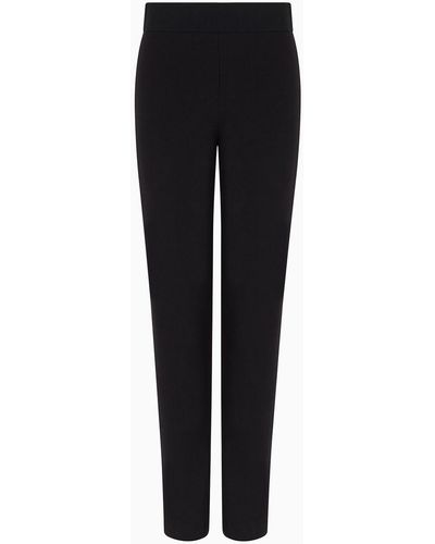 Emporio Armani Slim Fit Trousers In Milano Knit Fabric With Satin Band - Black