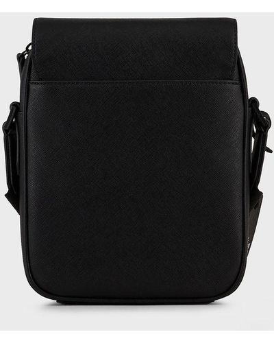 Emporio Armani Saffiano-print Regenerated Leather Crossbody Bag - Black
