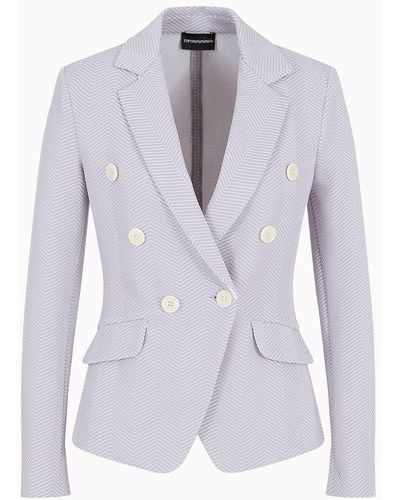 Emporio Armani Jersey Double-breasted Jacket With Embossed Jacquard Chevron Motif - Multicolor