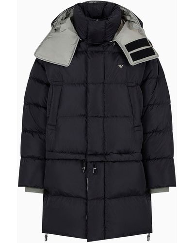 Emporio Armani 2-in-1 Water-repellent Hooded Down Jacket In Quilted Technical Nylon - Black
