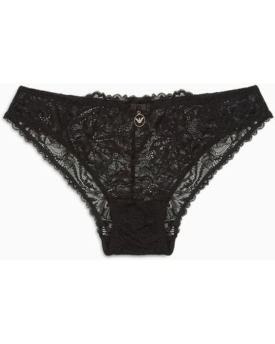 Emporio Armani Asv Eternal Lace Recycled Lace Briefs - Black