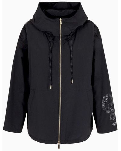 Emporio Armani Luna New Year Hooded Blouson In Crinkled Nylon With Dragon Print - Black