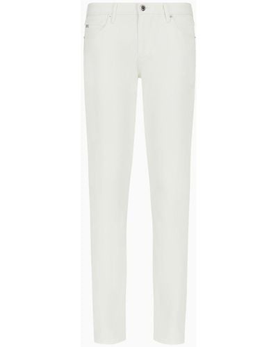 Emporio Armani J06 Comfort Stretch-gabardine, Slim-fit Trousers - White