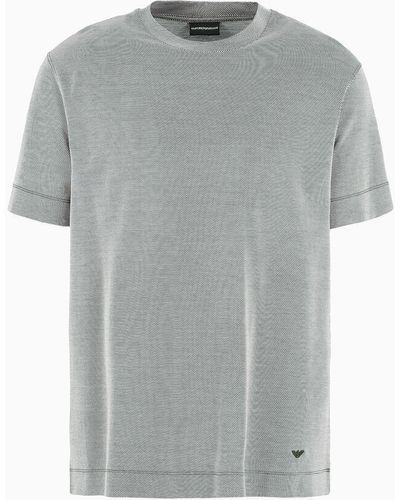 Emporio Armani Striped T-shirt In Asv Lyocell-blend Jersey - Grey