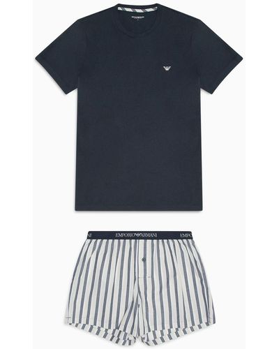 Emporio Armani Comfort-fit Jacquard-pattern Pyjamas With Boxers - Blue