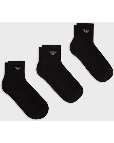 Emporio Armani Three-pack Of Terrycloth Ankle Socks With Jacquard Eagle - White