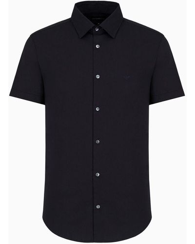 Emporio Armani Short-sleeved, Stretch Nylon-blend Shirt - Black