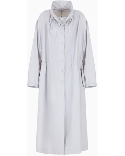 Emporio Armani Trench-coat En Crêpe De Nylon Avec Cordon De Serrage - Blanc