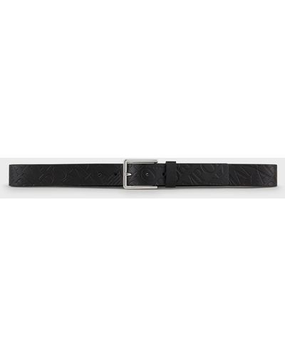 Emporio Armani Leather Belt With All-over Logo Print - Black