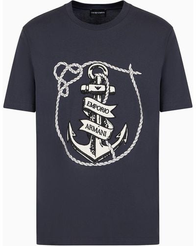 Emporio Armani Jersey T-shirt With Anchor Embroidery And Asv Logo - Blue