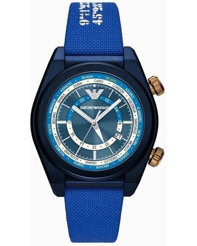 Emporio Armani Dual Time Blue Textile Watch