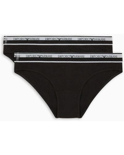 Emporio Armani Asv Two-pack Of Iconic Organic-cotton Briefs With Logo Waistband - Black