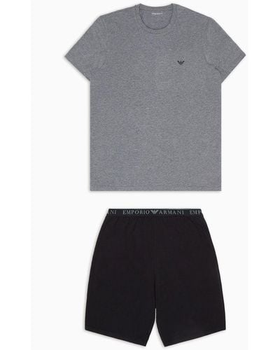 Emporio Armani Pyjama In Comfort Fit Mit Bermudashorts Mit Endurance-logo - Grau