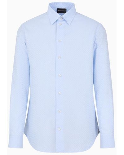 Emporio Armani Shiny Shirt With Jacquard Pattern - Blue
