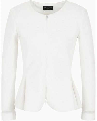 Emporio Armani Ottoman Jersey, Single-breasted Jacket With Godet Pleats - White
