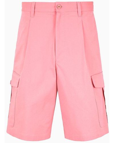 Emporio Armani Sustainability Values Capsule Collection Organic Stretch Twill Cargo Bermuda Shorts - Pink