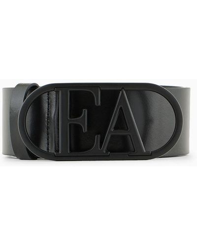 Emporio Armani Leather Waist Belt With Ea Buckle - Black