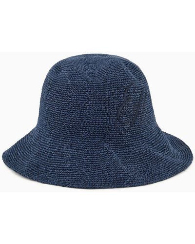 Emporio Armani Braided-weave Cloche Hat With Ea Signature Embroidery - Blue