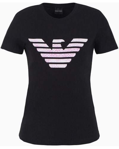 Emporio Armani Organic Stretch Jersey T-shirt With Asv Oversized Eagle Pattern - Black