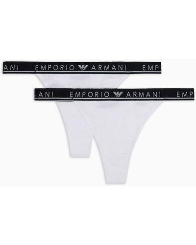 Emporio Armani Pack 2 Perizomi In Cotone Organico Iconic Logoband Ari Sustainability Values - Bianco
